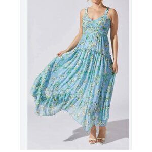Astr The Label Floral Shirred Sundress in Blue Green Floral sz‎ M
